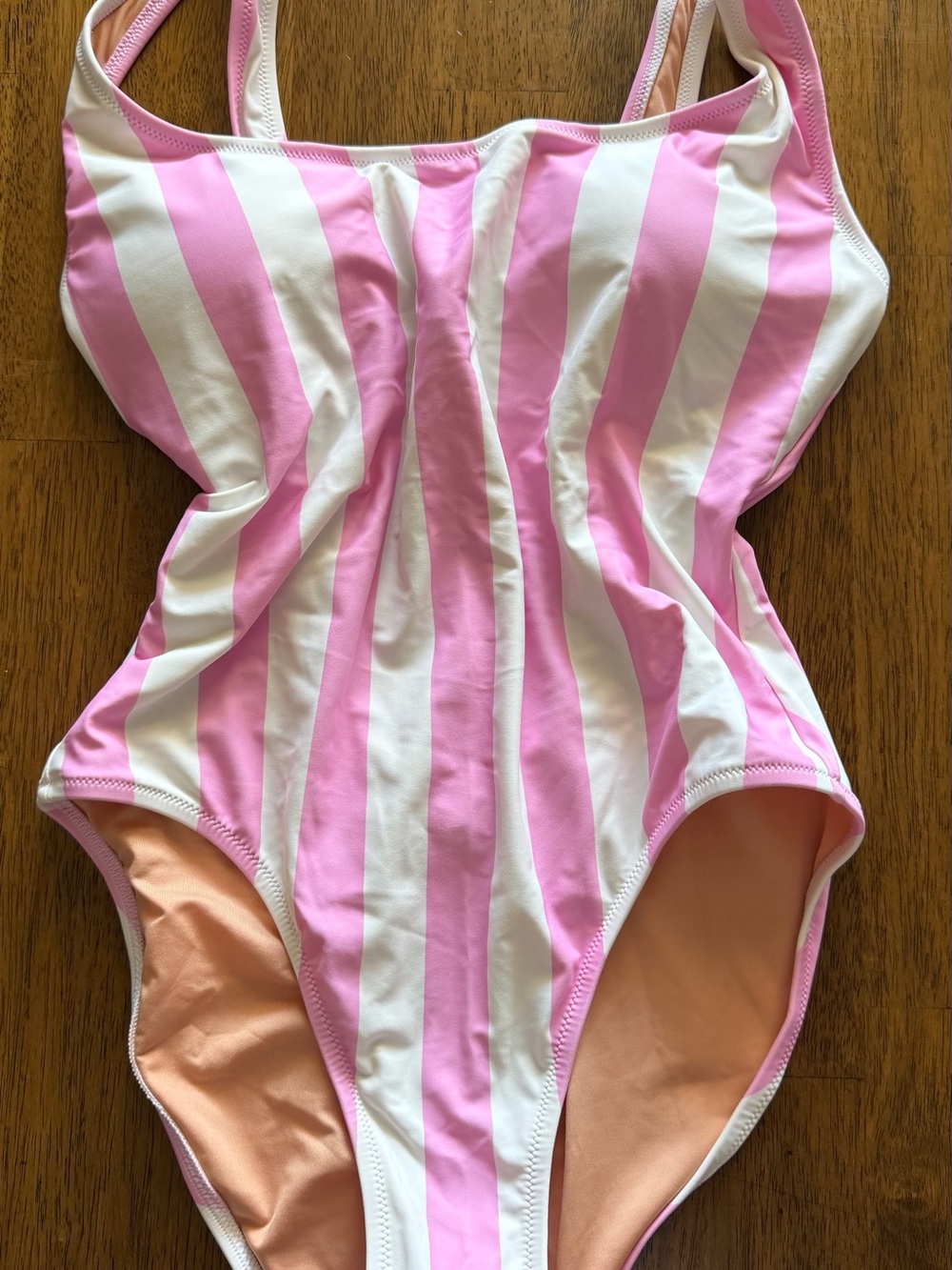J-Crew Pink and White Vertical Stripe One-Piece Swimsuit